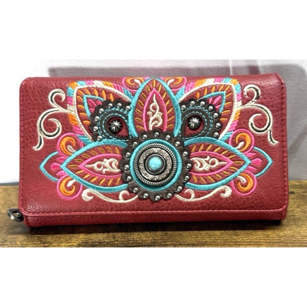 Montana West Embroidered Tribal Mandala Collection Wallet Red